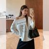 Lazy wind slanted shoulder loose long-sleeved T-shirt women's autumn new loose shoulder undershirt top
