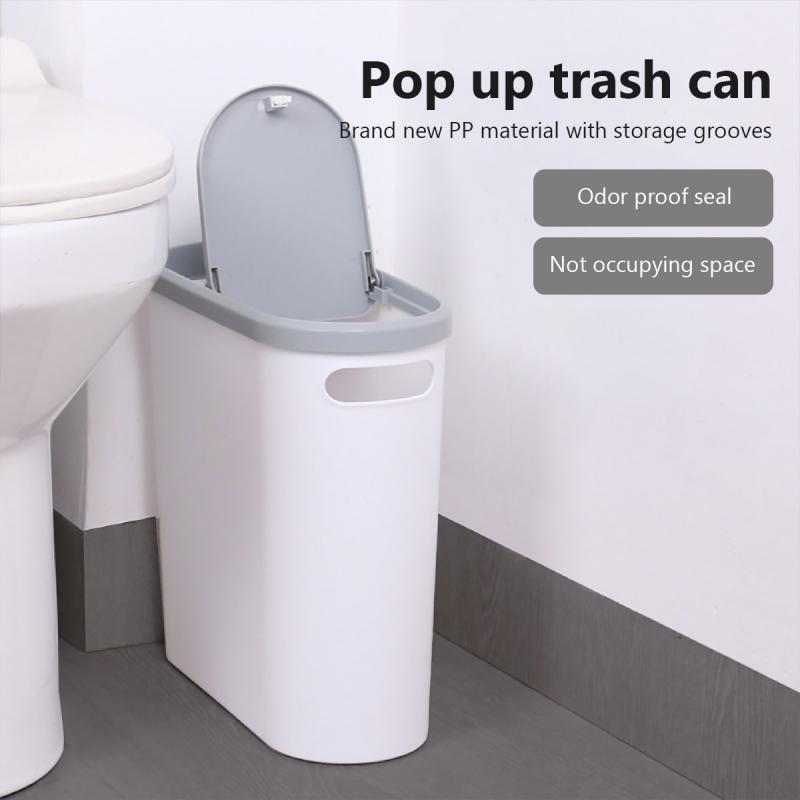 

10L Bathroom Trash Can Press Type Garbage Can with Lid Trash Bin for Kitchen Bedroom Living Room Toilet Bucket Waste Trash Can білий