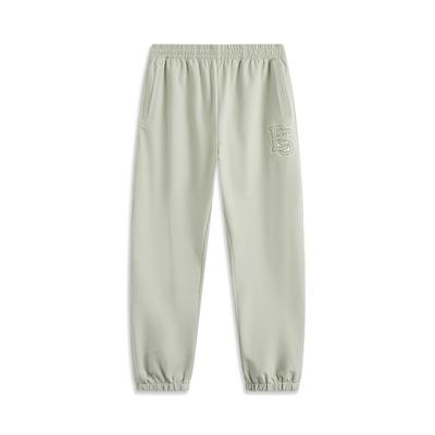Li Ning Badfive Pantalon de sport confortable et décontracté simple à revers pour homme bas Gris poussiéreux-Vert AYKV103-4