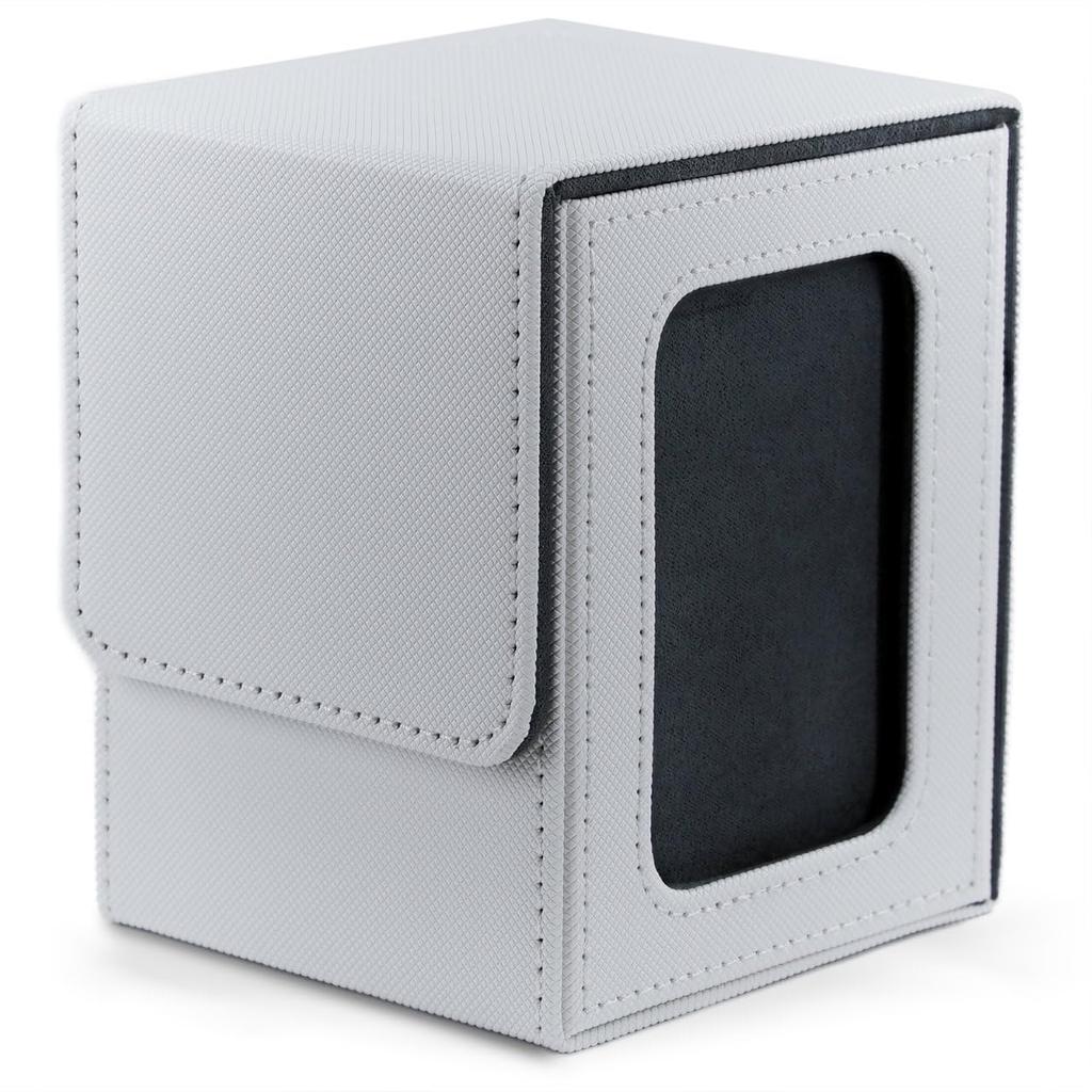 Areshika Vertical Deck Case with Protect Deck Leather Magnetic Trading Card Case Vertical with Window, (White, Window)