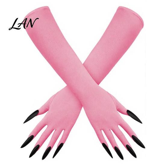 Elastic Polyester Costume Gloves 1 Pair Halloween Ghost Claw Gloves, Long Fingernail Witch Scary Cosplay Handwear Accessory, Dark Party Performance