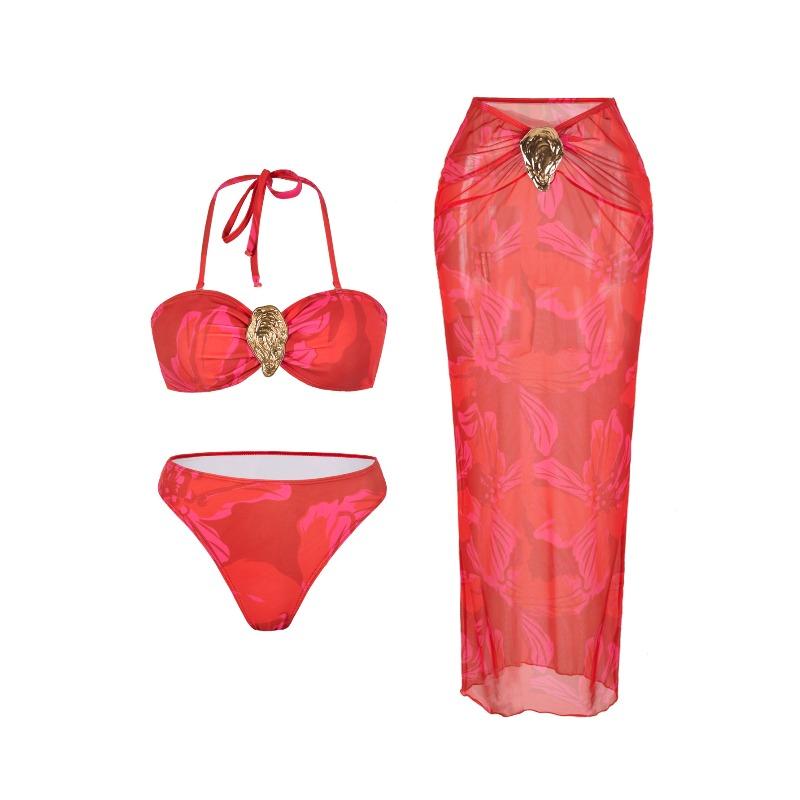 Europäischer und Amerikanischer Neuer Batikdruck Split Bikini Badeanzug Strandrock Dreiteiliger Badeanzug