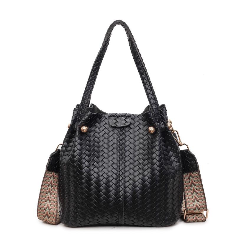 

Модная плетенная сумка, Корзина для овощей большой вместимости, Сумка-ведро, Сумка, Сумка через плечо с ремешком чёрный