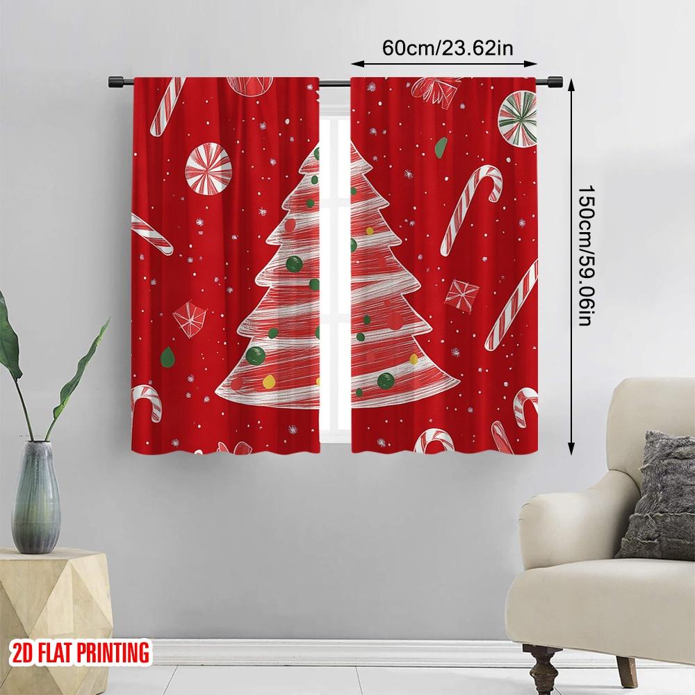 2pcs,2D Plane Printing Minimalist Curtains Christmas Tree Snowflakes Ornaments (3) Versatile Polyester (without Rod) Gifts Use