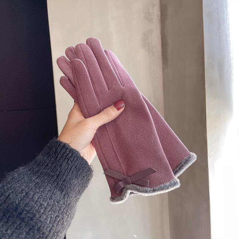 

Winter women s gloves with touch screen for driving and cycling, thickened fleece for warmth and warmth, Korean version gentle