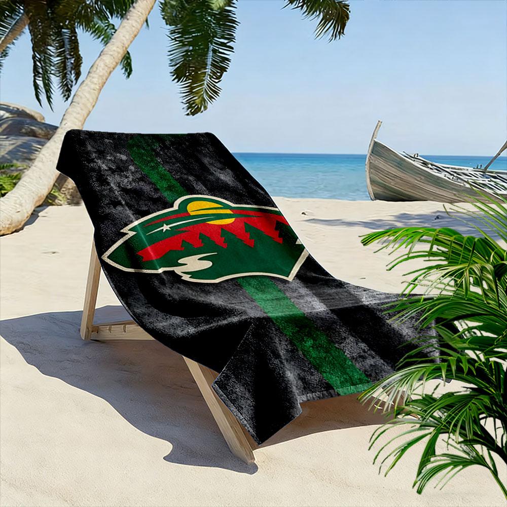 "Wild Nature Bear Logo with Forest Sunset" Patterned beach towel quick dry perfect for travel outdoor sports jogging the beach and swimming