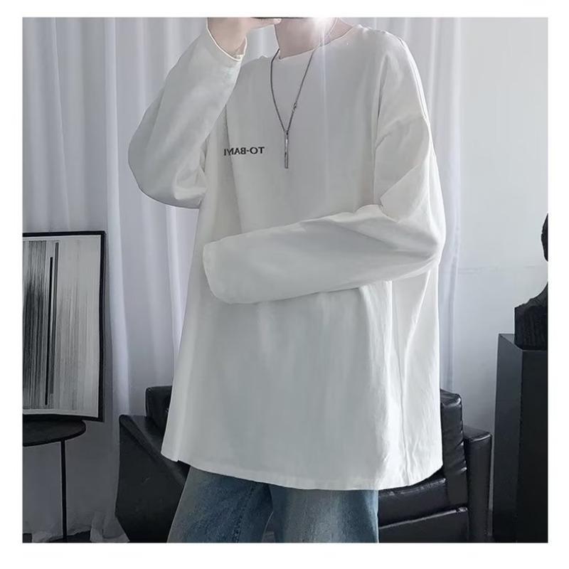 Men S Loose Long Sleeve Round Neck Casual Printed T Shirt Daily Inner Wear Top