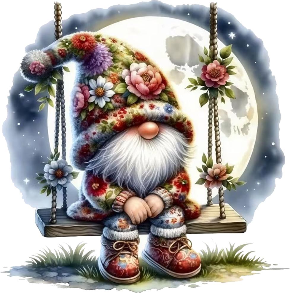 QT2388#15cm Gnome On Swing Under Moon Waterproof Car Decorative Decal, Suitable for Cars, Laptops, Bumpers, Glass Window Sticker