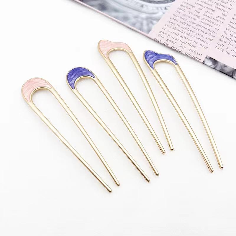 Haarnadeln in U-Form aus Metall, einfache Haarstäbe für Frauen und Mädchen, Silber/Gold, Muschel, Emaille, Haarnadel, Legierung, Haarspange, Kopfbedeckung, Haar-Accessoires