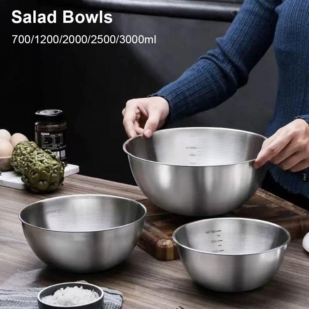 1Pcs Stainless Steel Salad Bowls Fruit Vegetable Noodle Container with Scale Egg Flour Mixing Basin Thicken 17/19/23/25/27cm
