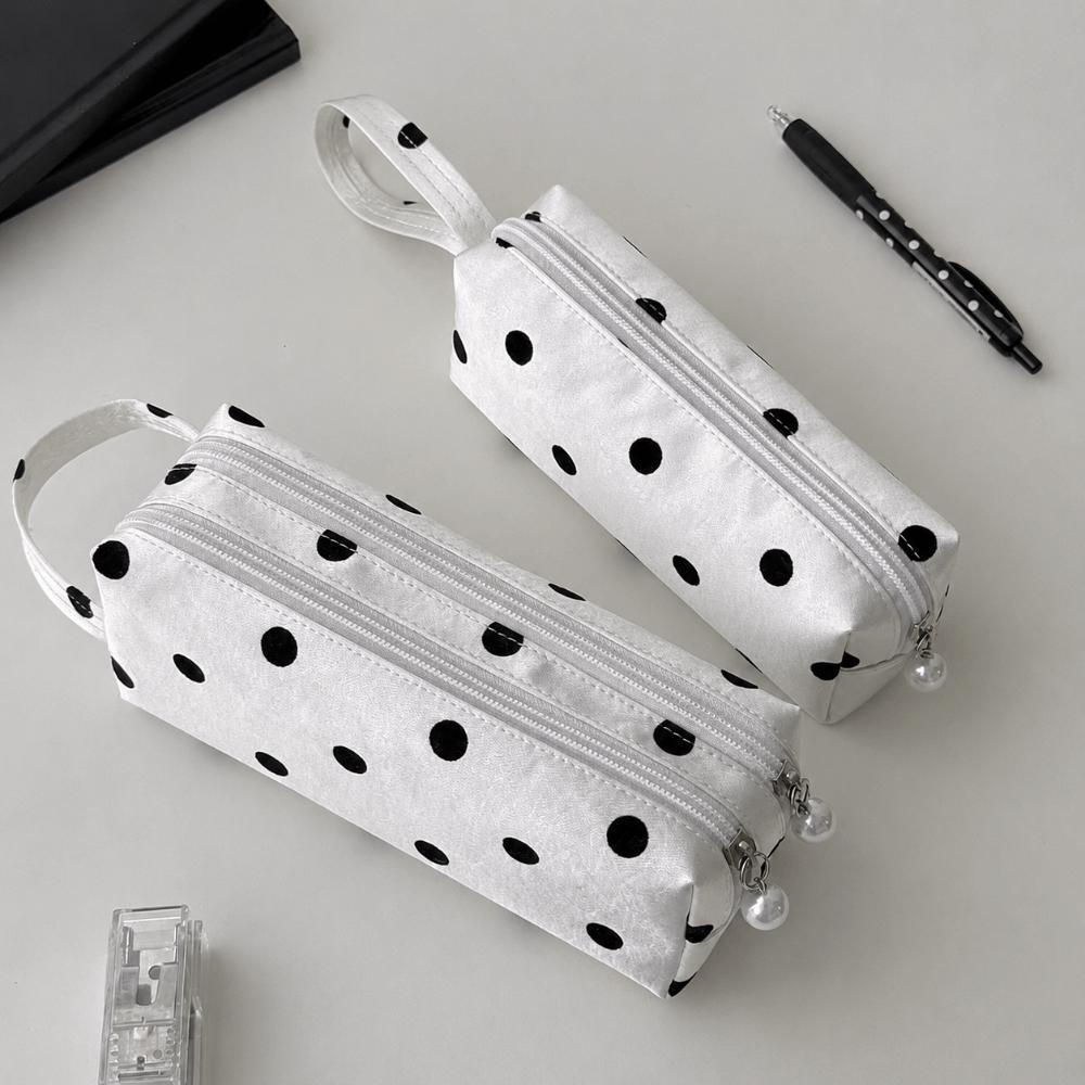 Large Capacity Makeup Bag Polka Dot Print Pencil Case Korean Style Jewelry Pouch  Gift
