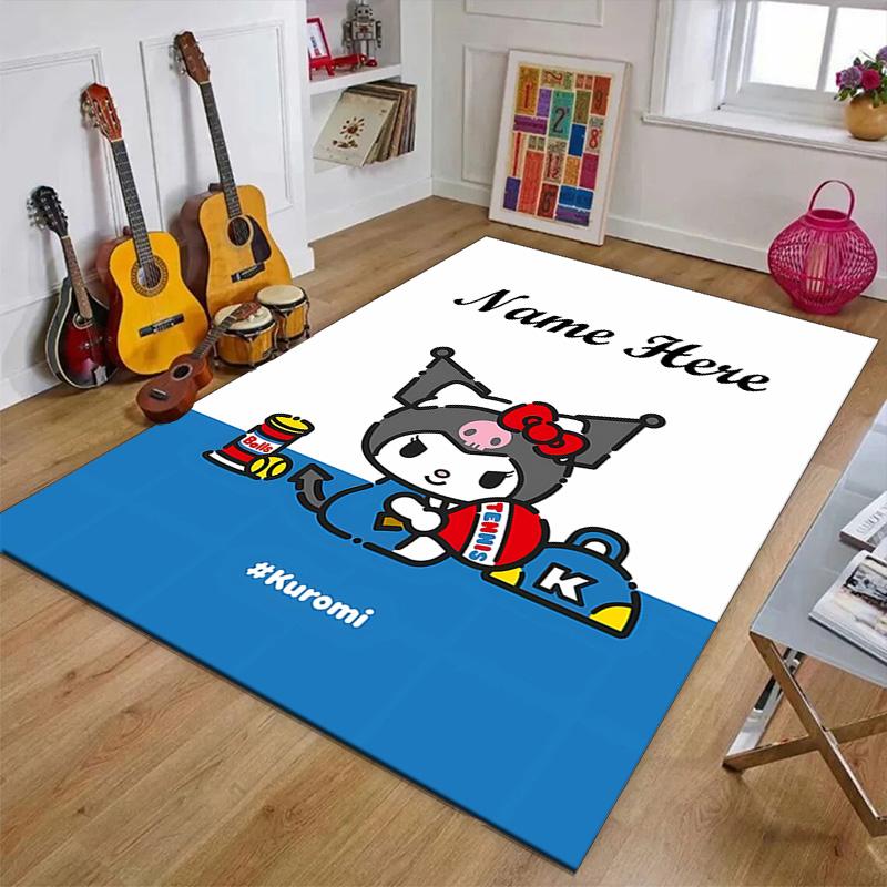 Custom Kuromi Mat Personalized Name, Polyester Washable Indoor Entryway Rug, Gift for Christmas, Easter, Thanksgiving Day