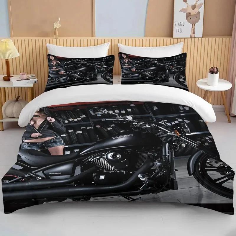 3D Motorcycle Bedding Set Print Cars Duvet Cover With Pillowcase Motocross Bedspread Boys Boys Bed Set King Size Home Textiles