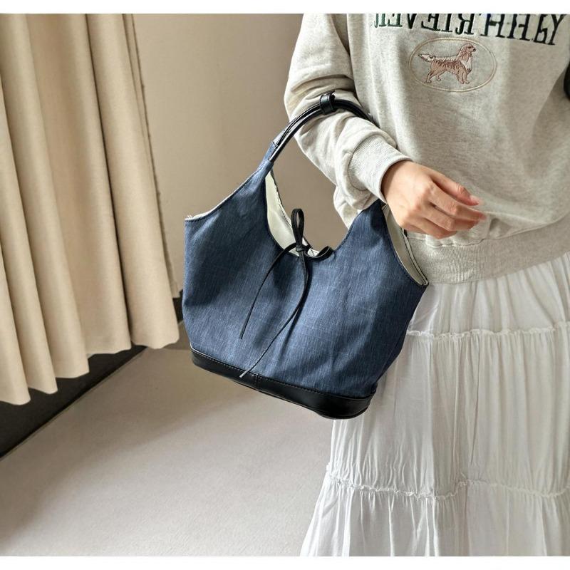 Niche Splicing Canvas Tote Bag Women's New Commuter Fashion Handbag Versatile Shoulder Armpit Bag