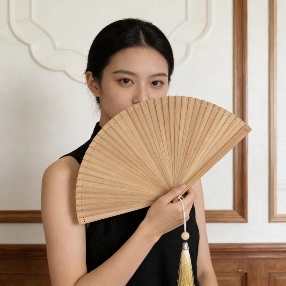 Portable Tassel Folding Fan Chinese Style Kimono Fan Elegant Handheld Fans  Cheongsam Show