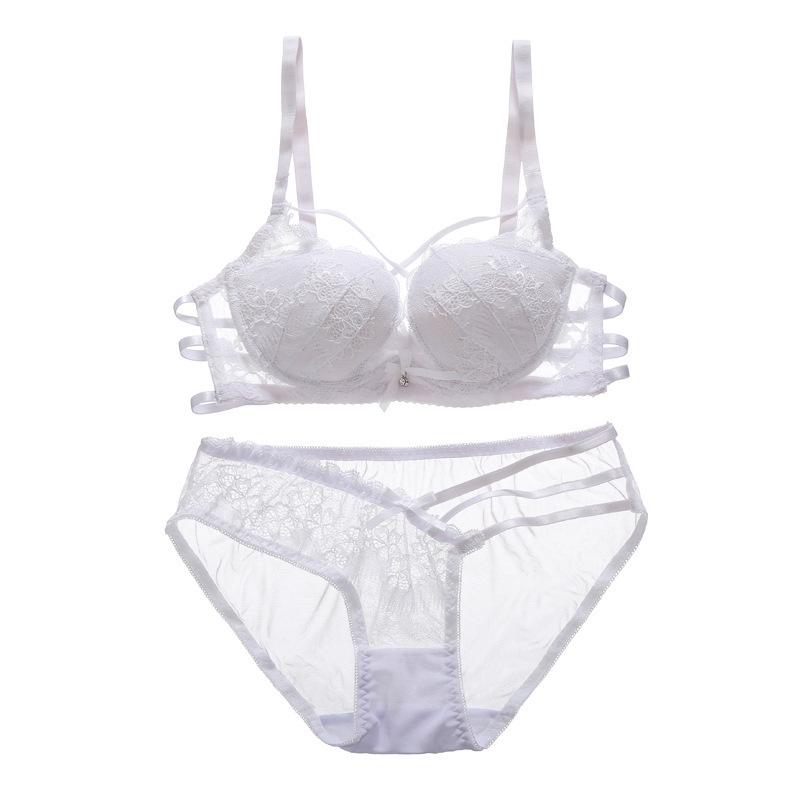 9907 Lace Cross-Strap Bra Set: Sexy European & American Style, Thin Top, Thick Bottom, Steel Ring Support
