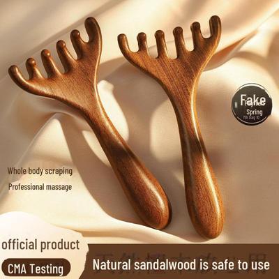 Gold Silk Sandalwood Head Massage Comb for Scalp Therapy and Meridian Relief