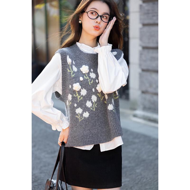 ITISF4 Korean Sweet 3D Floral Knit Vest