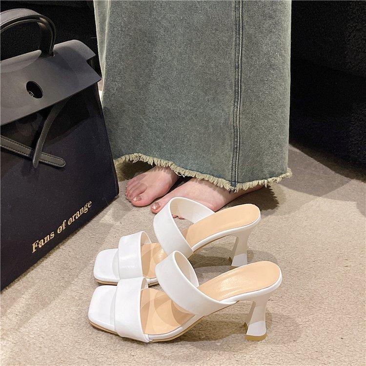 2024 Metal Buckle 3.5cm Transparent Square Heels Slides Women Peep Toe Mules Cool Summer Slippers Sandals Elegant Shoes