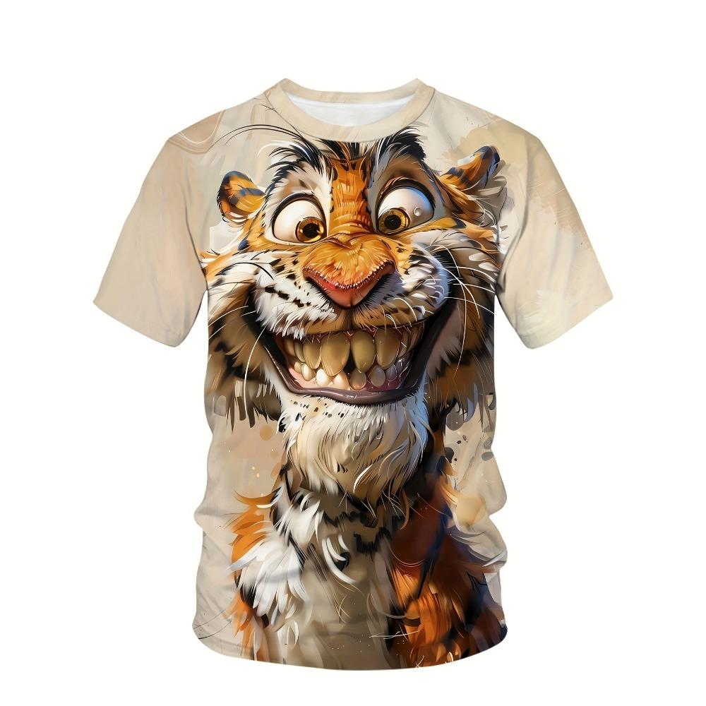 2025 Heren 3D Tijgerprint Korte Mouwen Ronde Hals T-shirt Ademend Stretch Casual Mode T-shirt Buitenfeest Weekend Kleding Tops