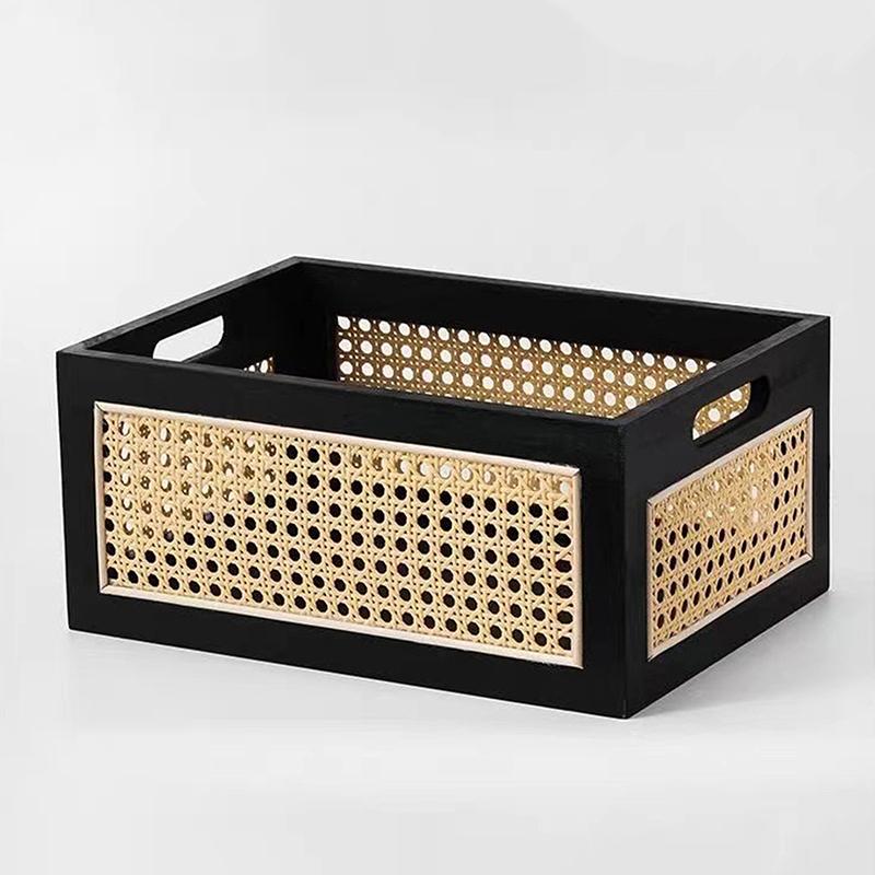 Solid Wood Storage Box Retro Desktop Imitate Rattan Basket Book Snacks Sundries Cosmetics Organizer Boxes Home Decor Basket