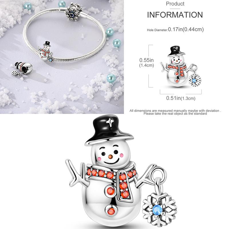 Christmas Bell Dangle Beads Copper Snowman Heart Elk Christmas Tree Snowman Fit Original Bracelet Women Jewelry