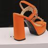 Oranžové černé dámské sandály na platformě na vysokém podpatku velká velikost 50