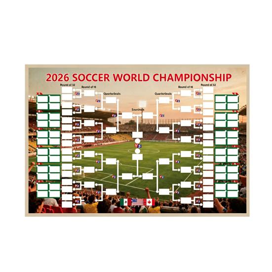 Voetbal Wandkaart Poster, Knock-out Schema En Finale Volg Wandvlag, Herbruikbare Waterdichte Polyester Wandtapijt voor Wedstrijdresultaten Registratie