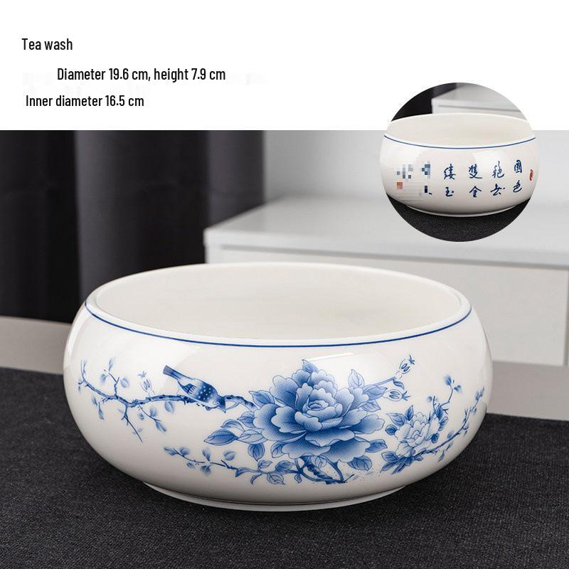 Large Chinese Style Blue and White Porcelain Tea Wash Basin and Cup Washer with Lan Ting Xu Calligraphy - Retro Ceramic Brush Washer