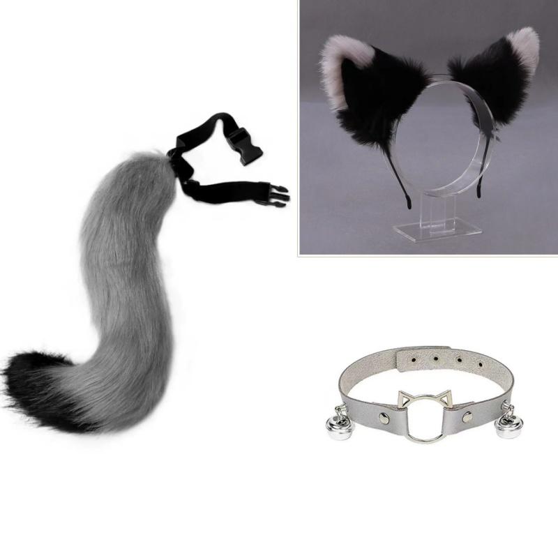Halloween Cosplay Fluffy Fox Tail Fox Ears Keychain Cat Paws Gloves And Mask Animation Exhibition For Costume Accessories Set