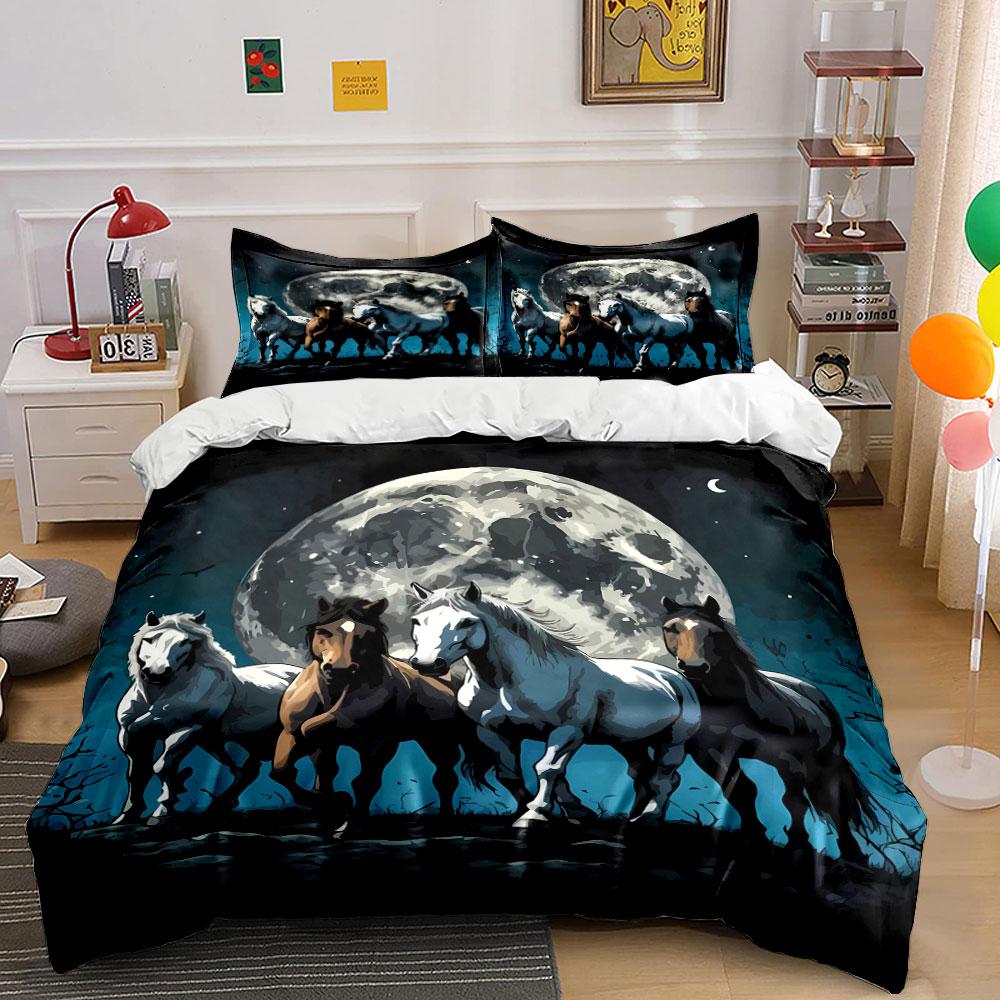 Horses and Full Moon. Bedding Sets Duvet Cover Sets Duvet Covers Pillowcases(1 * Duvet Cover 2 * Pillowcases Without Duvet Insert)