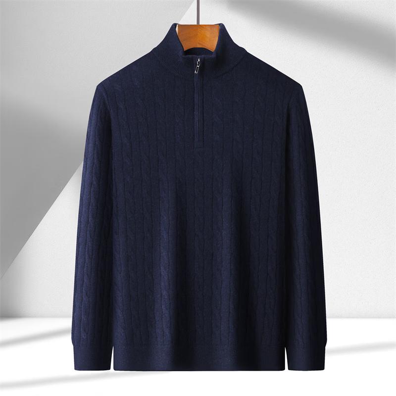 Hengyuanxiang Men's Premium 100% Cashmere Half-Zip Sweater