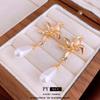 Gold-Plated Silver Needle Pearl Flower Earrings - French Luxury Vintage Studs for Women