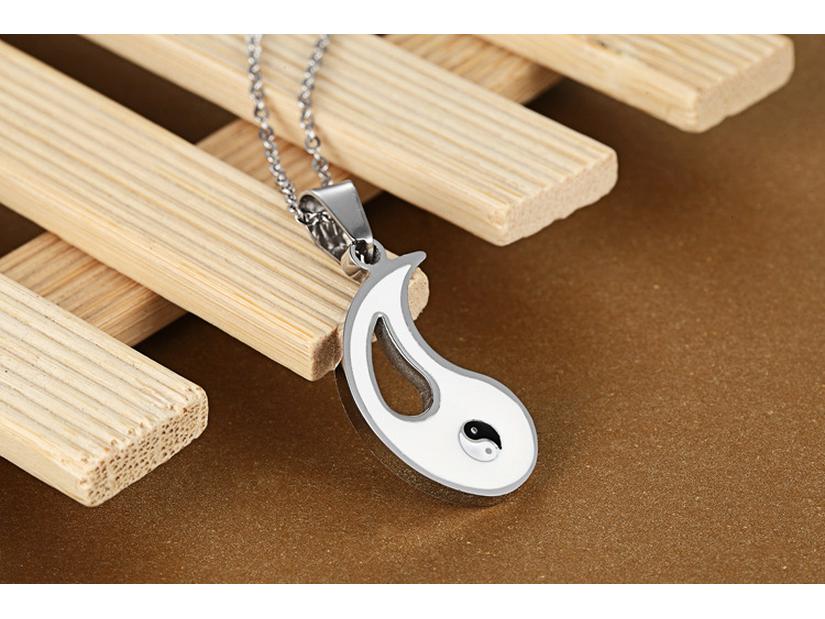 Stainless Steel Tai Chi Bagua Couple Pendant Necklace, Retro Ethnic Style