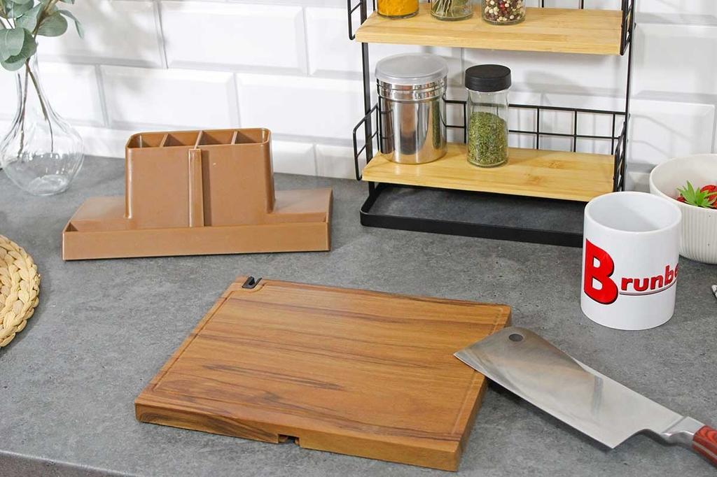 Wooden Magnetic Knife Stand With Sharpener 3770
