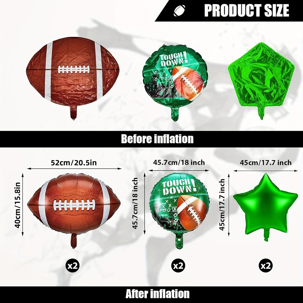 6 Stück Rugby-Thema Super Bowl Aluminiumfolien-Ballonset Geburtstagsfeier Dekoration Rugby-Thema Party Event Ballon Zubehör