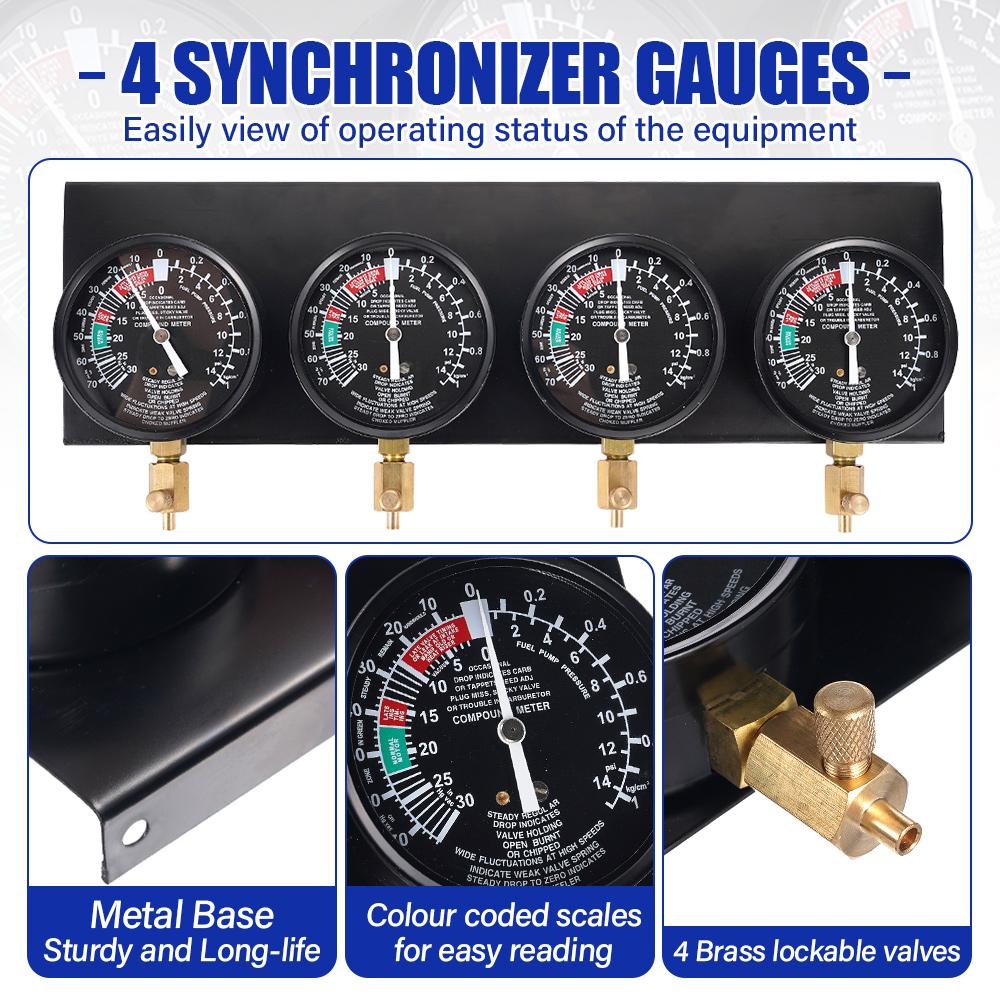 Vacuum Carburetor Synchronizer Carb Tool sync 4 Gauge Set with Rubber Hose Vacuum Balancer Meter Kit For Motorbike