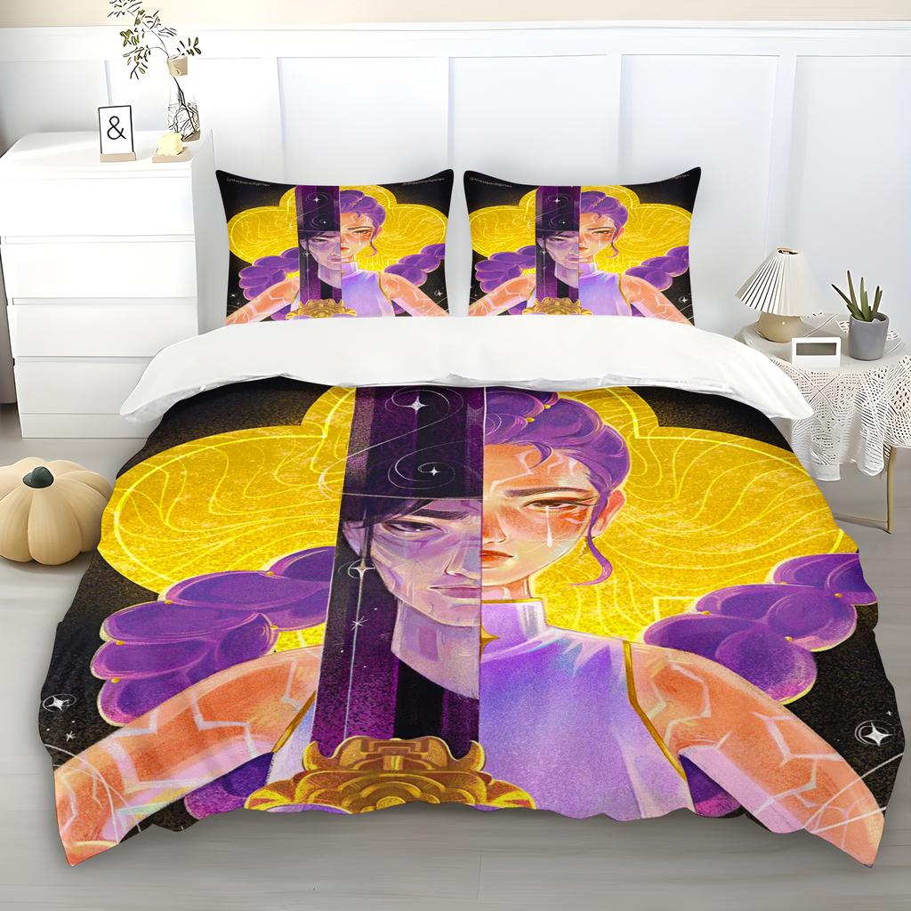 K-Pop Demon Hunters Themed Bedding Set Colorful Print Duvet Cover & Bed Sheet Student Dormitory Textile Kid Gift