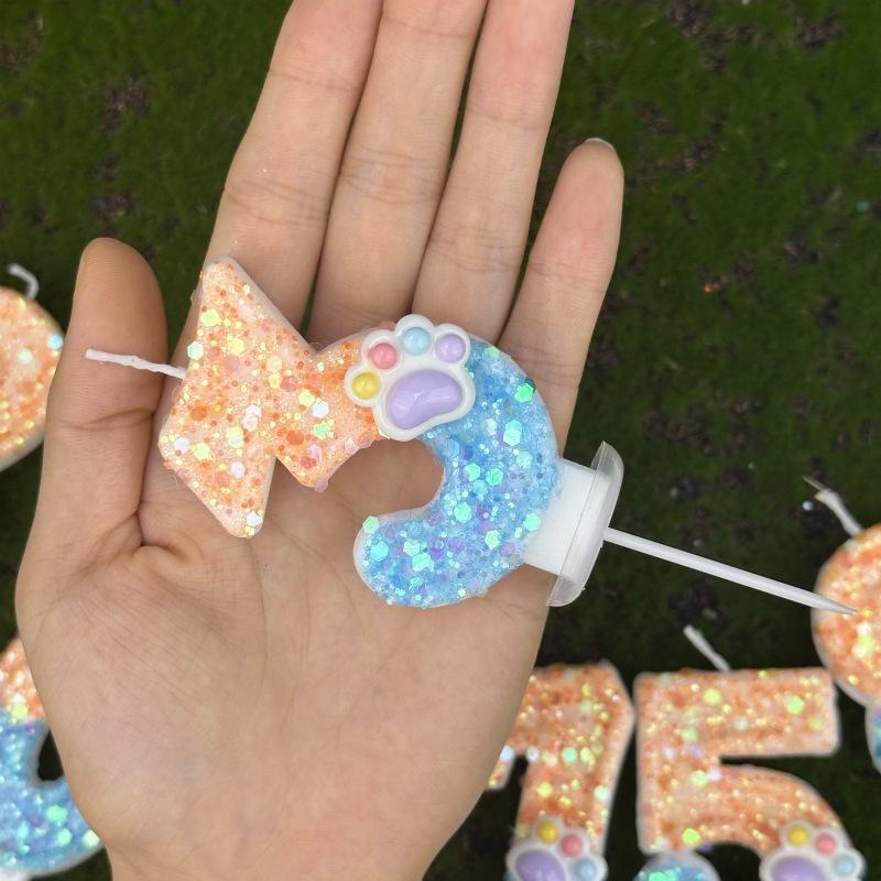 Sequin Cat Paw Dog Paw Digital Birthday Candle Cake Party Decoration First Birthday Celebration