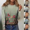 Women's Fashion Casual Long Sleeve Print Round Neck Pullover Top Blouse