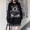 Sudadera con capucha Gótica de Anime Oversize para Mujer Harajuku Streetwear Pulóver Manga Larga Negro Blanco Moda Femenina Sudadera