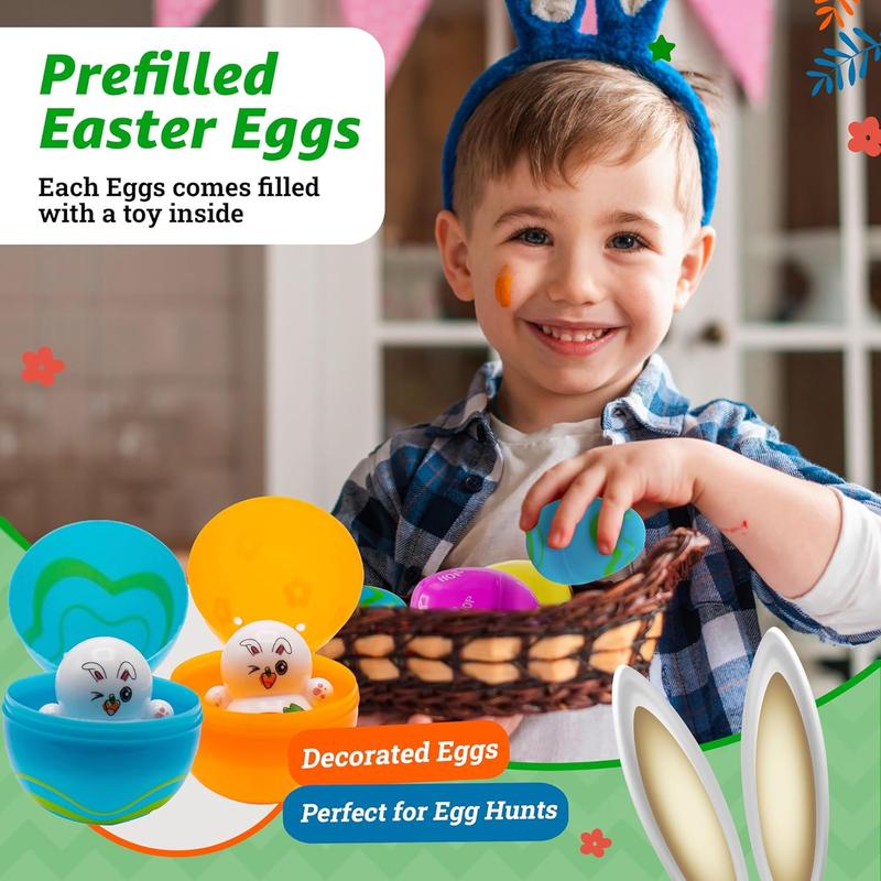 60-Piece Prefilled Easter Eggs with with Toys - Ready-to-Use Easter Egg Hunt Kit for Kids, Boys & Girls - Non-Candy Party Favors