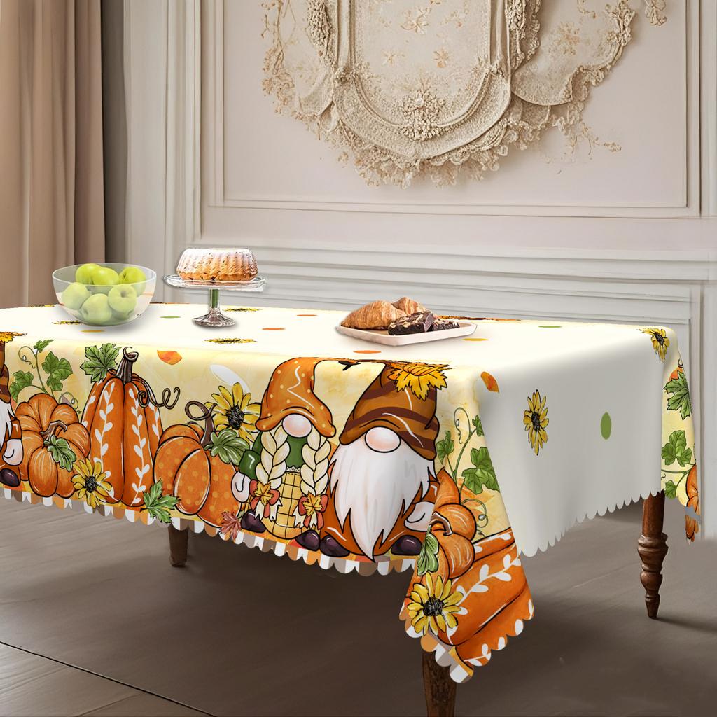 Autumn-Themed Cartoon Tablecloth, Pumpkin Elf And Sunflower Pattern, Warm Table Cloth With Tableware