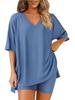 2026 Summer Chic European & American V-Neck Solid Color Loose Pajama Set