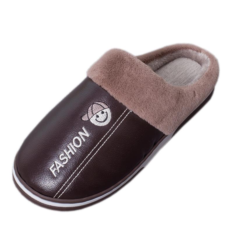 New plush slippers women's thick-soled waterproof cotton slippers autumn and winter home men's non-slip couple soft-soled slippers
