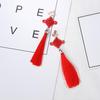 Hanfu-Inspired Red Tassel Clip-On Earrings with Chinese Knot Design