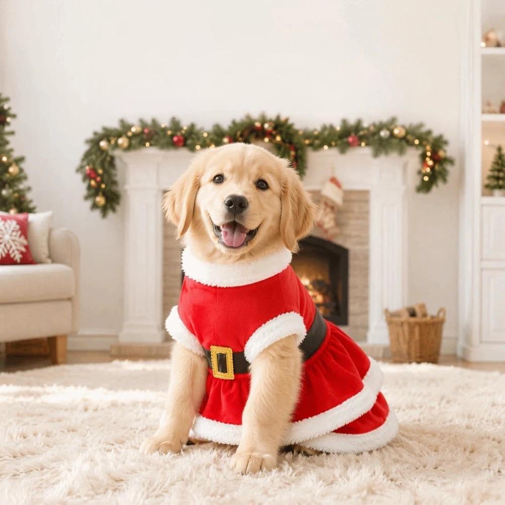 Breathable Santa Claus Cosplay Costume Soft Pet Xmas Skirt Cats Dogs Christmas Dress Winter
