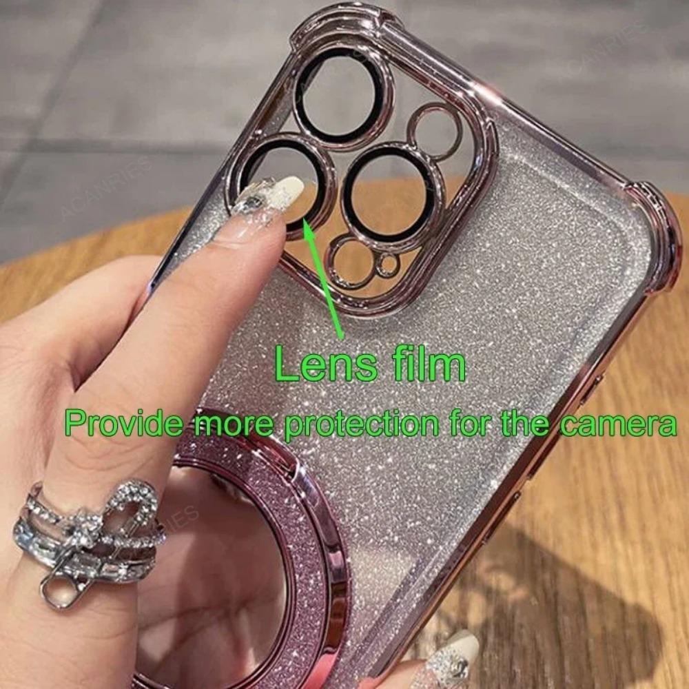 Fashion Glitter Magnetic Mirror Bracket Phone Case for Samsung Galaxy S26 Ultra S26 Pro S25 Edge Plus S24 FE S23 S22 S21 S20 Camera Protect Cover