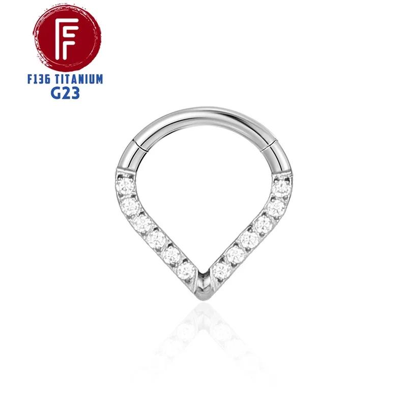 G23 Titanium Daith Cartilage Earrings 16G Helix Nose Septum Piercing Conch Hinged Clicker Body Jewelry Ear Ring Zircon