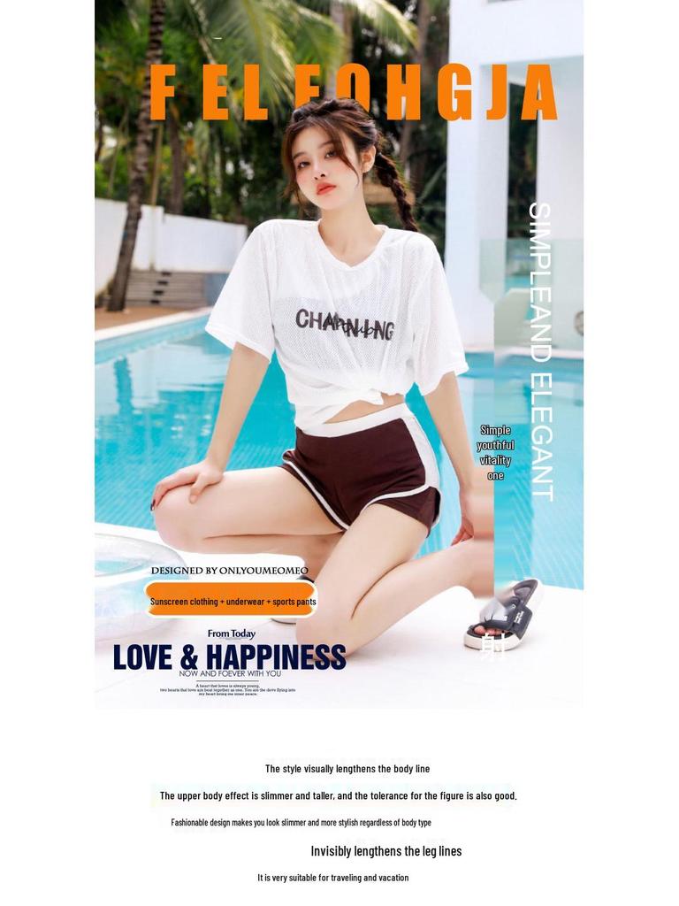 Women's Three-Piece Bikini: Loose, Long, Conservative Style for Teens, Featuring Belly Coverage and Slimming Effect, Perfect for Hot Springs.